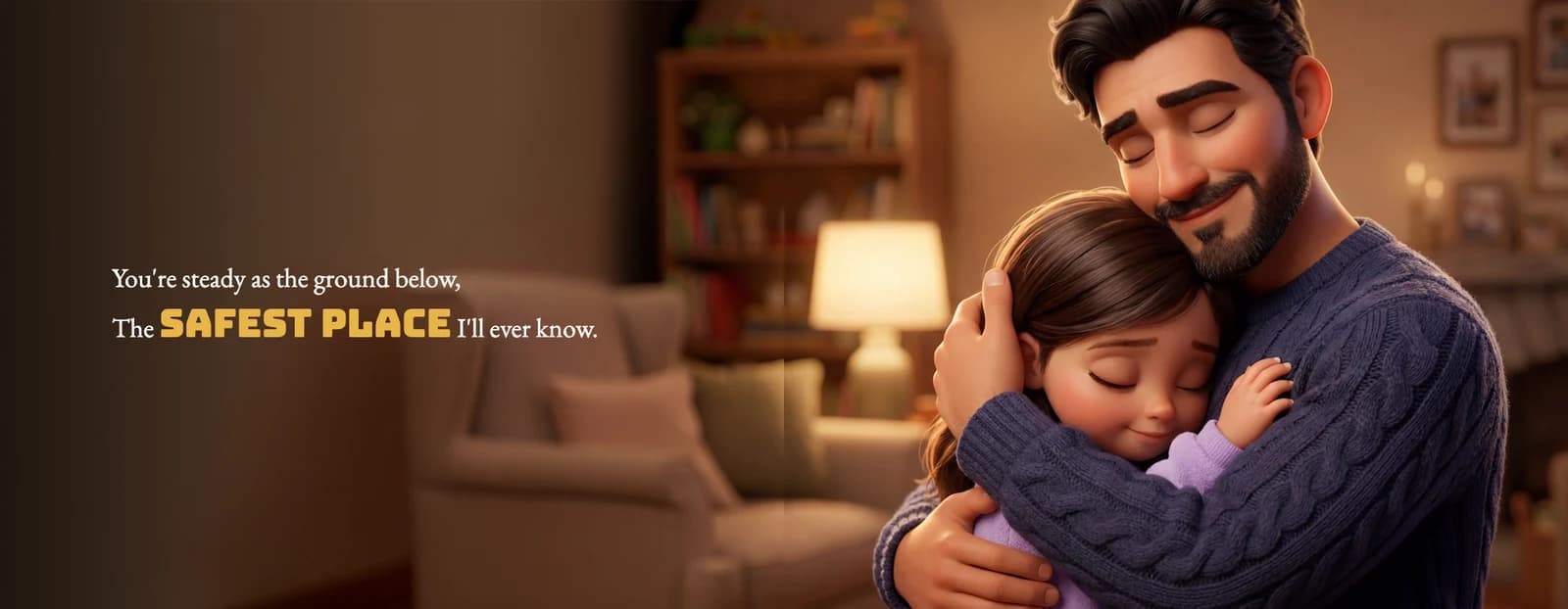 The line You're steady as the ground below, the safest place I'll ever know beside the example child wrapped in her father's hug.